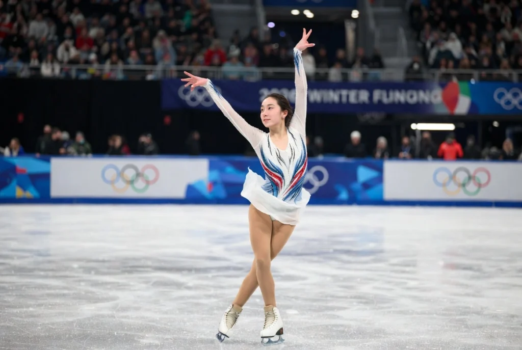 Women’s single skating medal contenders compete during the free skate final at the 2026 Winter Olympics in Milan.