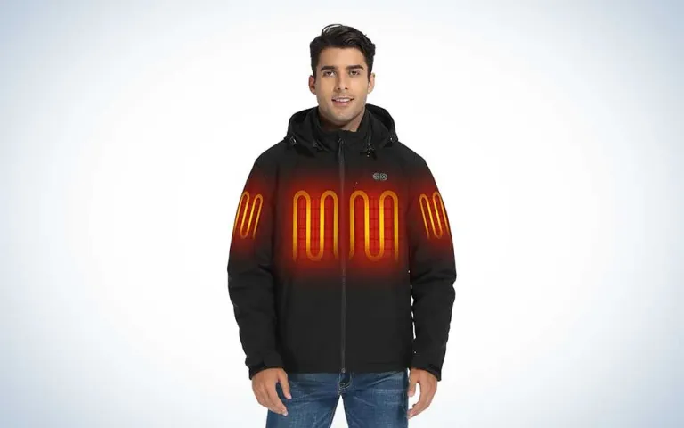 ORORO heated jacket showing heating zones and rechargeable battery pack